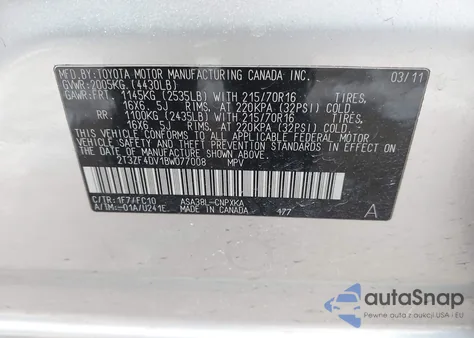 2011 Toyota Rav4 from USA, damaged, VIN 2T3ZF4DV1BW077008